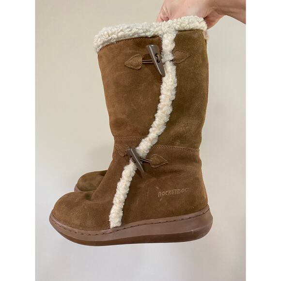 Rocket Dog Y2K Slope Boots Suede Leather Shearling Chestnut Size 8 - Picture 3 of 7